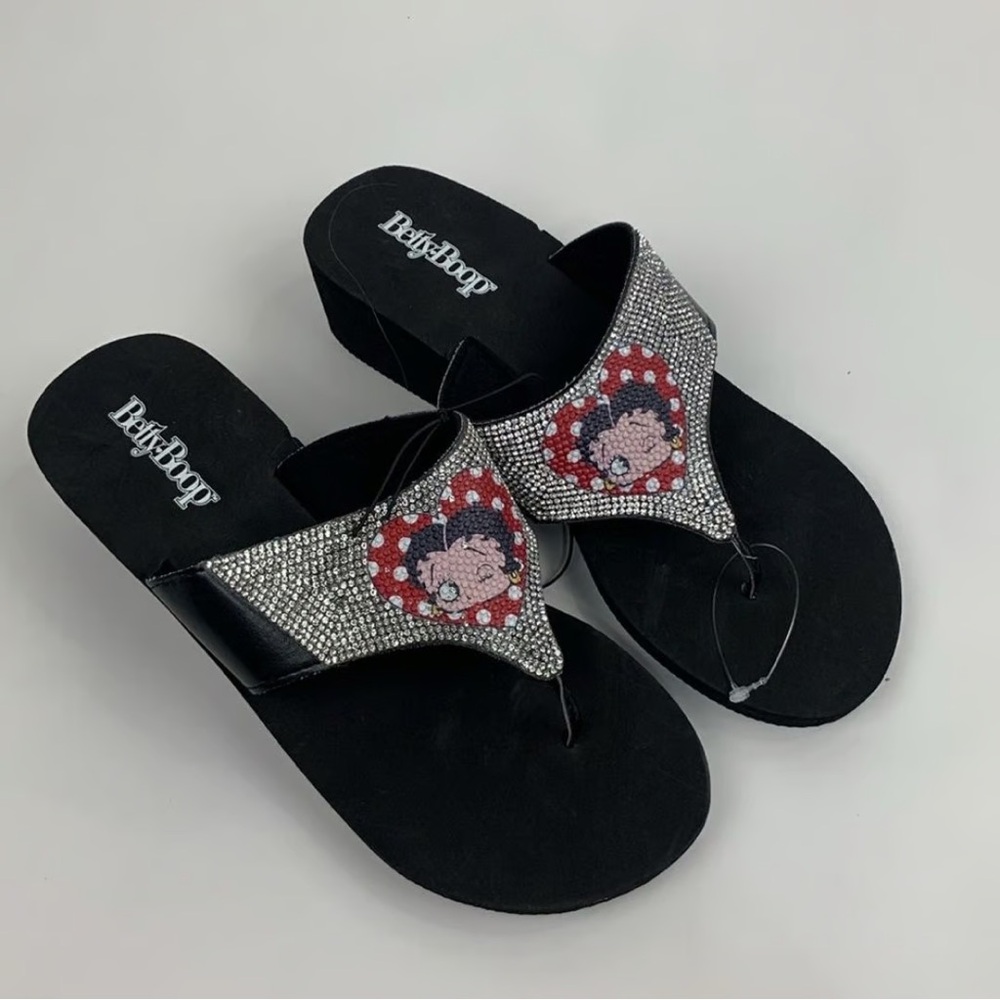 Betty Boop Black Sandals with Rhinestone Detail
